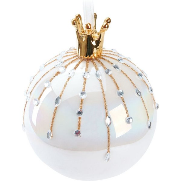 BRUBAKER Weihnachtsbaumkugel Premium Weihnachtskugel in Perlmutt Farbe - 10 cm Baumkugel aus Glas (1 St), Handarbeit - Christbaumschmuck mit Porzellan Figur Sch
