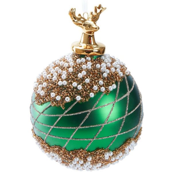 BRUBAKER Weihnachtsbaumkugel Premium Weihnachtskugel mit Porzellan Figur - Handdekorierte Baumkugel (1 St), 10 cm Christbaumschmuck aus Glas mit Perlen Dekorati