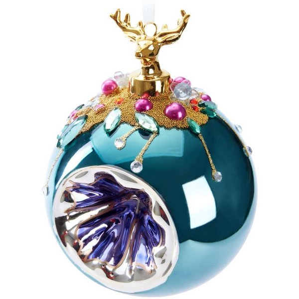 BRUBAKER Weihnachtsbaumkugel Premium Weihnachtskugel - Tiere mit Blumen - 10 cm Christbaumschmuck (1 St), Christbaumkugel aus Glas mit Perlen-Deko und Figur - H