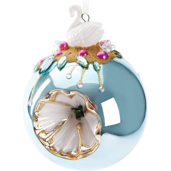 BRUBAKER Weihnachtsbaumkugel Premium Weihnachtskugel - Tiere mit Blumen - 10 cm Christbaumschmuck (1 St), Christbaumkugel aus Glas mit Perlen-Deko und Figur - H