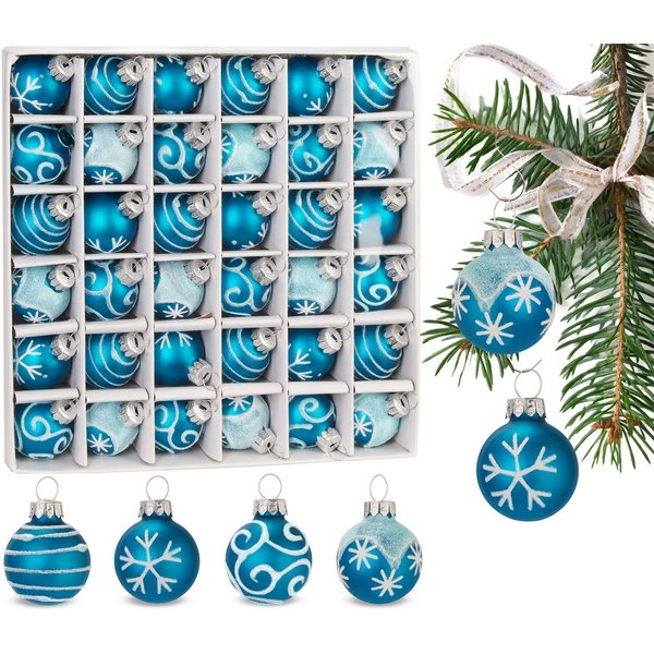 BRUBAKER Weihnachtsbaumkugel Weihnachtskugeln mit 3 cm Baumkugeln - Handbemalter Christbaumschmuck (36 St), Mini Kugeln für Weihnachtsbaum und Weihnachtsdekorat