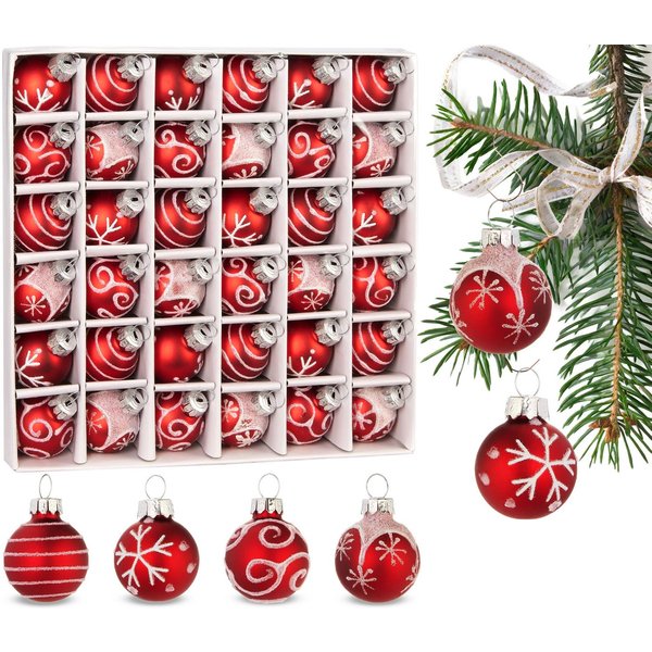 BRUBAKER Weihnachtsbaumkugel Weihnachtskugeln mit 3 cm Baumkugeln - Handbemalter Christbaumschmuck (36 St), Mini Kugeln für Weihnachtsbaum und Weihnachtsdekorat