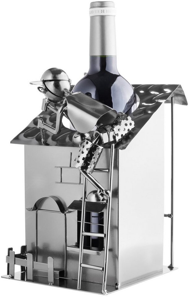 BRUBAKER Weinflaschenhalter Haus mit Dachdecker Flaschenhalter, (inklusive Grußkarte), Weinhalter Metall Skulptur, Wein Geschenk – Bild 2 von 5