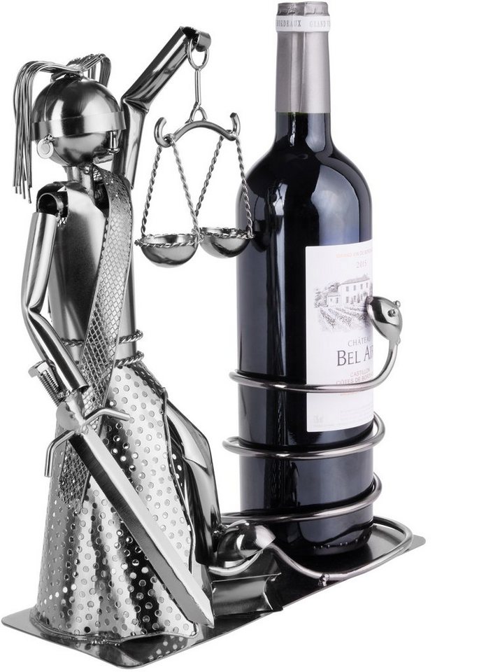 BRUBAKER Weinflaschenhalter Justitia mit Schlange, (inklusive Grußkarte), Metall Skulptur, Wein Geschenk, Flaschenhalter, Weinhalter – Bild 2 von 5