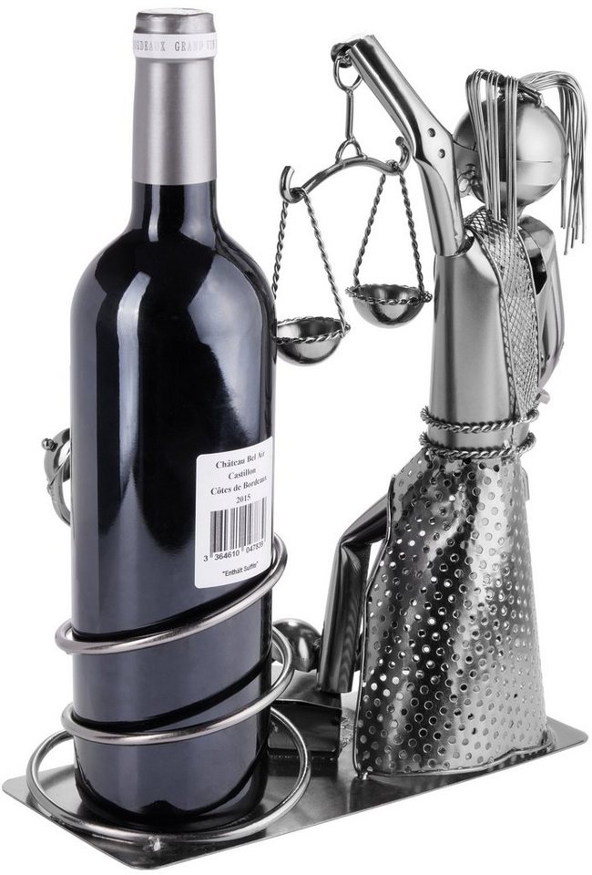 BRUBAKER Weinflaschenhalter Justitia mit Schlange, (inklusive Grußkarte), Metall Skulptur, Wein Geschenk, Flaschenhalter, Weinhalter – Bild 3 von 5