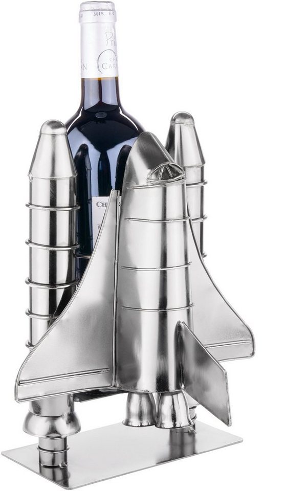 BRUBAKER Weinflaschenhalter Raketenstart - Space Shuttle Metall Skulptur, (Silber Metallfigur mit Grußkarte, 1-St., Weingeschenk für Raumfahrt und Weltall Fans) – Bild 2 von 5