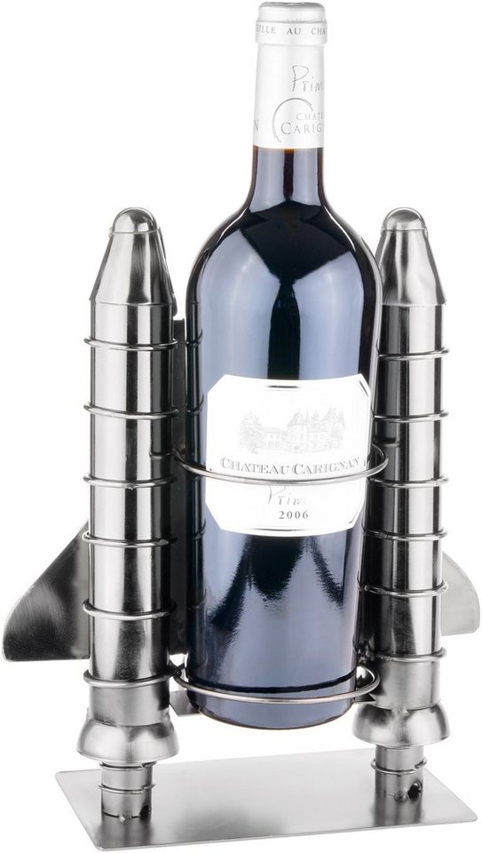 BRUBAKER Weinflaschenhalter Raketenstart - Space Shuttle Metall Skulptur, (Silber Metallfigur mit Grußkarte, 1-St., Weingeschenk für Raumfahrt und Weltall Fans) – Bild 3 von 5