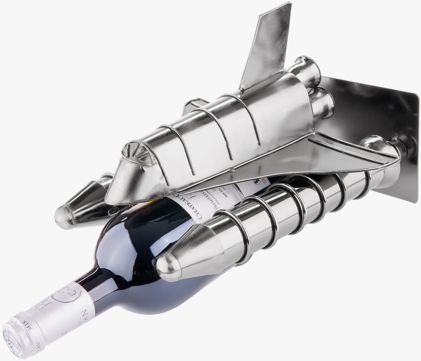 BRUBAKER Weinflaschenhalter Raketenstart - Space Shuttle Metall Skulptur, (Silber Metallfigur mit Grußkarte, 1-St., Weingeschenk für Raumfahrt und Weltall Fans) – Bild 4 von 5