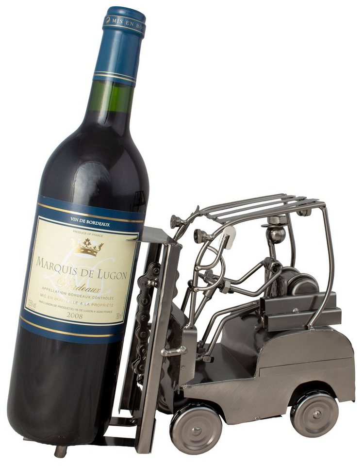 BRUBAKER Weinflaschenhalter Staplerfahrer Gabelstapler, (inklusive Grußkarte), Metall Skulptur, Wein Geschenk, Flaschenhalter, Weinhalter – Bild 4 von 5