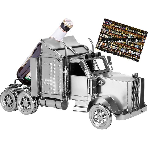BRUBAKER Weinflaschenhalter Truck, (Bierflaschenhalter für Trucker und LKW-Fahrer, 1-St., inklusive Grußkarte), Herren Metall Skulptur, Bier Geschenk, LKW Bierh