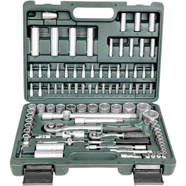 Brüder Mannesmann Werkzeuge Steckschlüssel Steckschlüsselsatz, 1/4″″ und 1/2″ Zoll, 94-teilig M98410