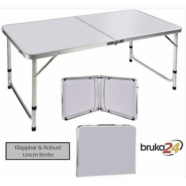 BruKa Klapptisch Campingtisch COMPACT Weiß Klapptisch klappbarer Gartentisch, klappbar Tisch, Mehrzwecktisch, 120 cm