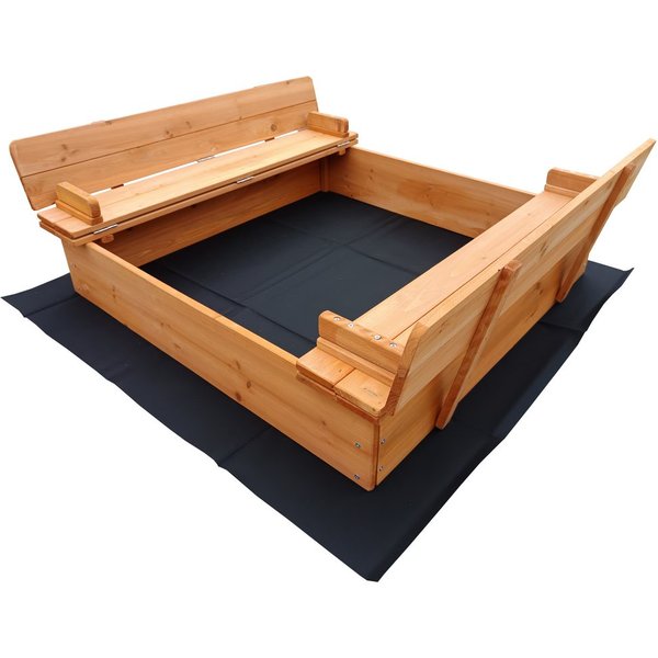 BruKa Sandkasten WOODLI mit Deckel und Sitzbänken Holzsandkasten Holz Sand Kasten
