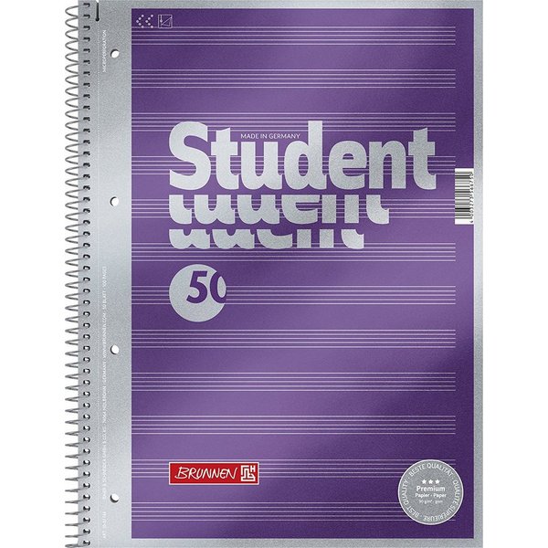 Premium Collegeblock Student Premium Noten, A4, Lineatur 14 Noten, violett metallic, 50 Blatt