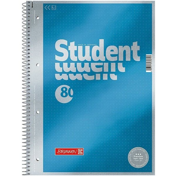 BRUNNEN Collegeblock Premium, A4 Punktraster, ohne Rand, 80 Blatt, 4-fach Lochung, 90 g/m²