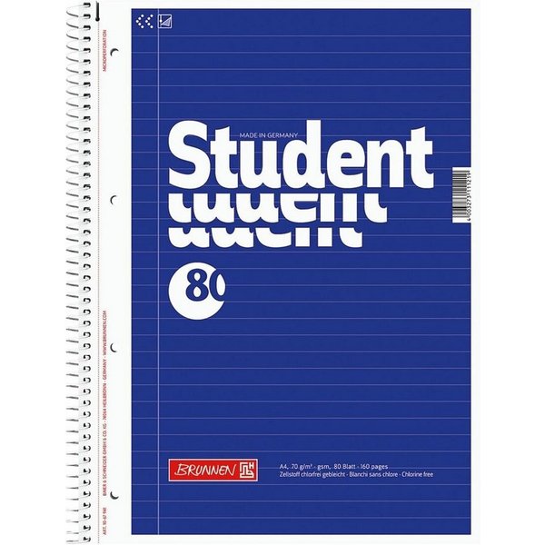 BRUNNEN Collegeblock Student, A4, gelocht, mit Mikroperforation und Ausreißhilfe