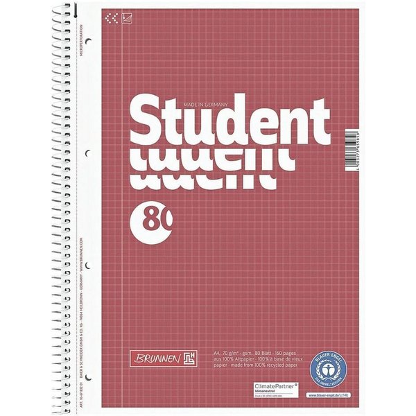 BRUNNEN Collegeblock Student, A4 kariert, 80 Blatt, 4-fach Lochung