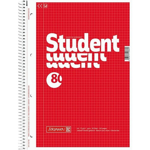 BRUNNEN Collegeblock Student, A4, gelocht, mit Mikroperforation und Ausreißhilfe