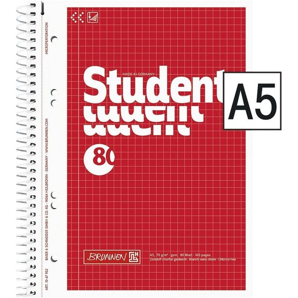 BRUNNEN Collegeblock Student, A5, gelocht, mit Mikroperforation und Ausreißhilfe