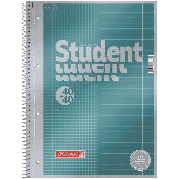BRUNNEN Collegeblock Student Duo, A4 kariert und liniert, 80 Blatt, 4-fach Lochung, 90 g/m²