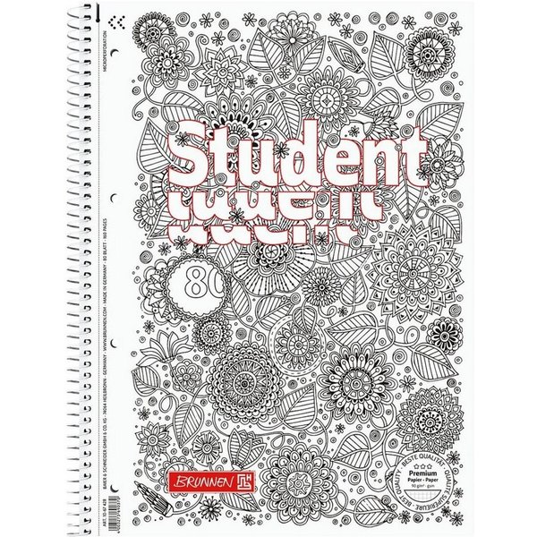 Premium ZENart Collegeblock, A4, Lineatur 28, Floral, 80 Blatt