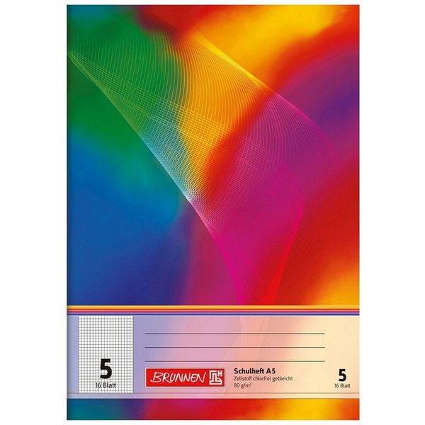 BRUNNEN Schulheft, A5, kariert (Lineatur 5), 16 Blatt, ungelocht