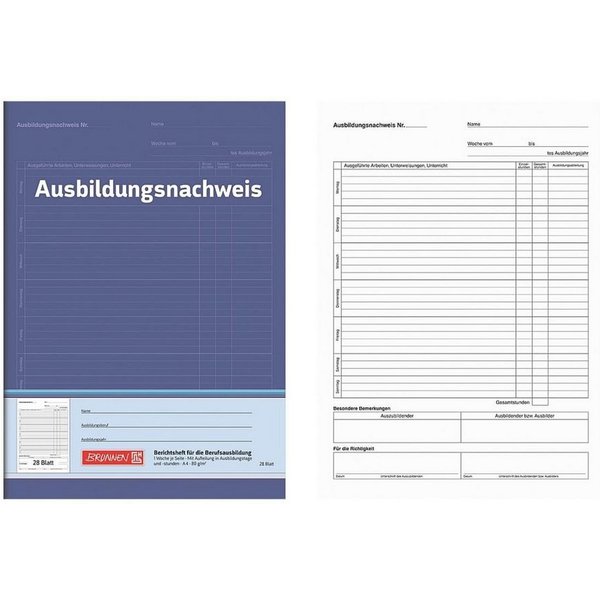 BRUNNEN Schulheft Ausbildungsnachweis, A4, Sonderlineatur, 1 Woche/ 1 Seite, 28 Blatt
