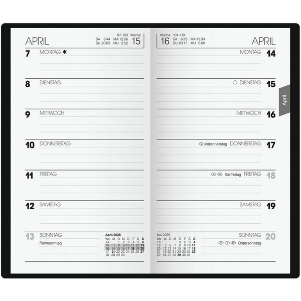 BRUNNEN Taschenkalender, für 2027, 1 Seite = 1 Woche
