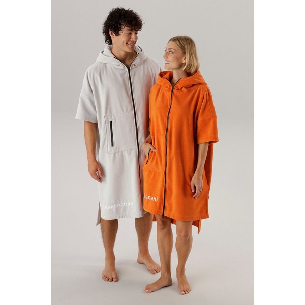 Bruno Banani Badeponcho Daniel, ideal für Sauna, Spa & im Urlaub, Damen & Herren, Midilänge, Frottier, Kapuze, 2-Wege Reißverschluss, Surfponcho, 100% Baumwolle