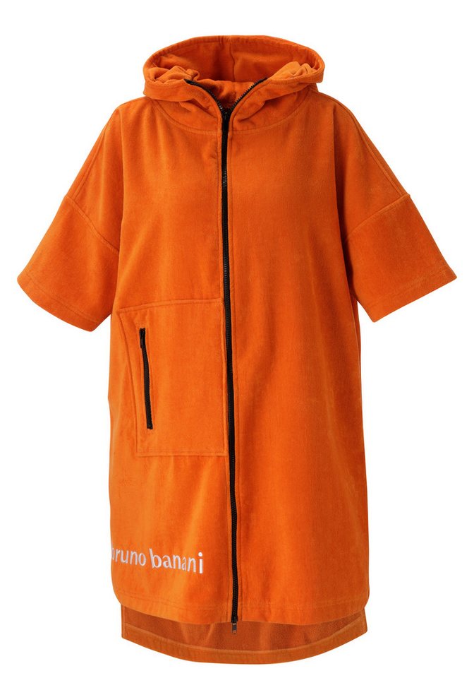 Bruno Banani Badeponcho Daniel, ideal für Sauna, Spa & im Urlaub, Damen & Herren, Midilänge, Frottier, Kapuze, 2-Wege Reißverschluss, Surfponcho, 100% Baumwolle – Bild 2 von 5