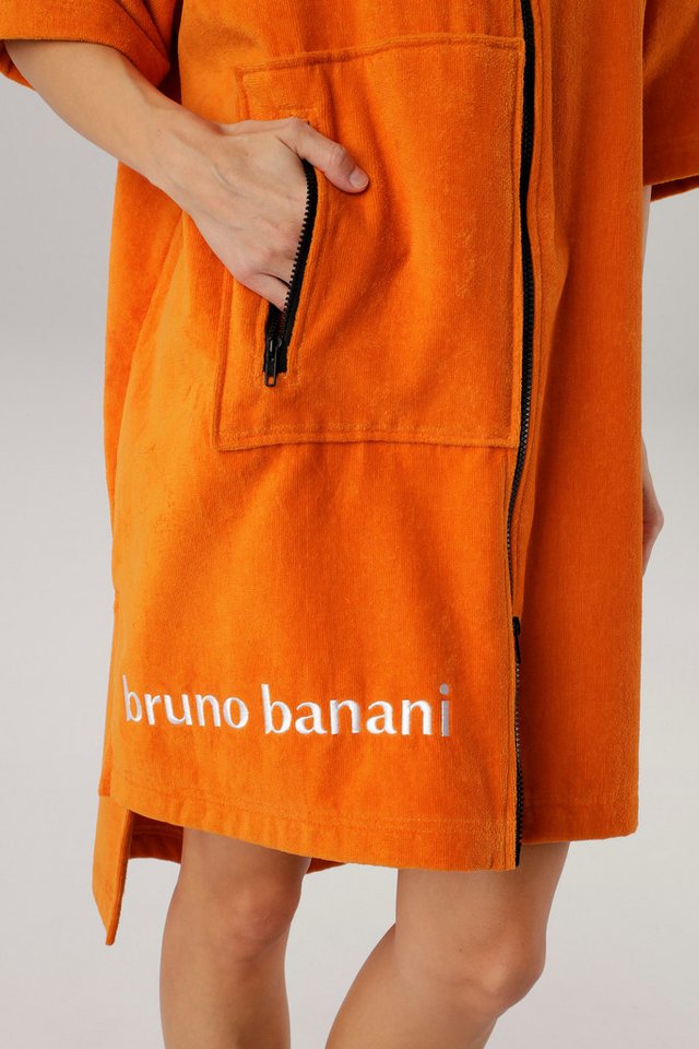 Bruno Banani Badeponcho Daniel, ideal für Sauna, Spa & im Urlaub, Damen & Herren, Midilänge, Frottier, Kapuze, 2-Wege Reißverschluss, Surfponcho, 100% Baumwolle – Bild 5 von 5