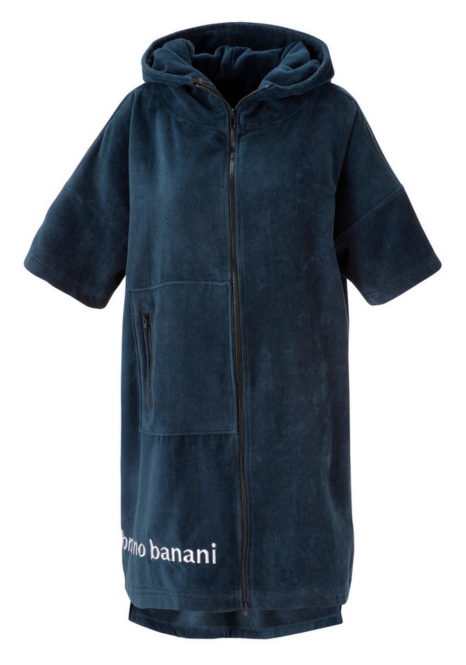 Bruno Banani Badeponcho Daniel, ideal für Sauna, Spa & im Urlaub, Damen & Herren, Midilänge, Frottier, Kapuze, 2-Wege Reißverschluss, Surfponcho, 100% Baumwolle – Bild 2 von 5