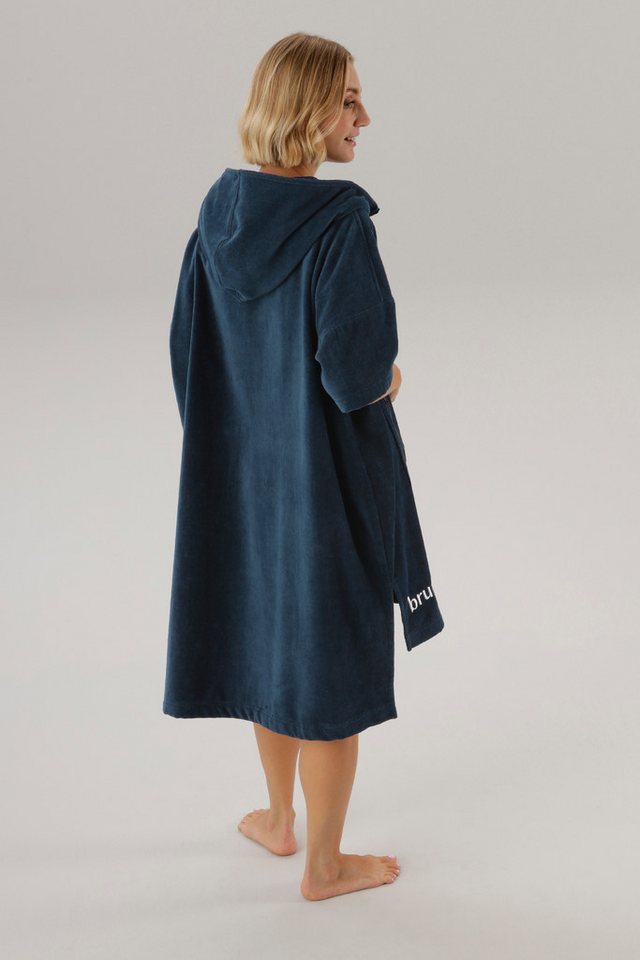 Bruno Banani Badeponcho Daniel, ideal für Sauna, Spa & im Urlaub, Damen & Herren, Midilänge, Frottier, Kapuze, 2-Wege Reißverschluss, Surfponcho, 100% Baumwolle – Bild 3 von 5