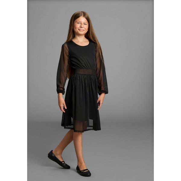 Bruno Banani Chiffonkleid Meshkleid mit transparenten Ärmeln für festliche Anlässe Festliches Shirtkleid mit Chiffon