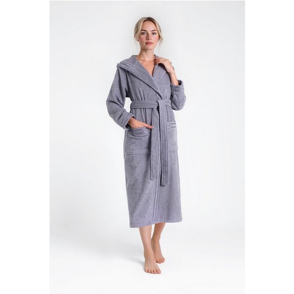 Bruno Banani Damenbademantel Clement, ideal für Sauna & Spa, Hotelbademantel, Morgenmantel, Langform, Walkfrottier, Kapuze, Gürtel, 100% Baumwolle, einfarbig, g