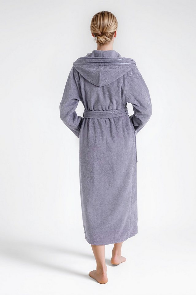Bruno Banani Damenbademantel Clement, ideal für Sauna & Spa, Hotelbademantel, Morgenmantel, Langform, Walkfrottier, Kapuze, Gürtel, 100% Baumwolle, einfarbig, g – Bild 3 von 5