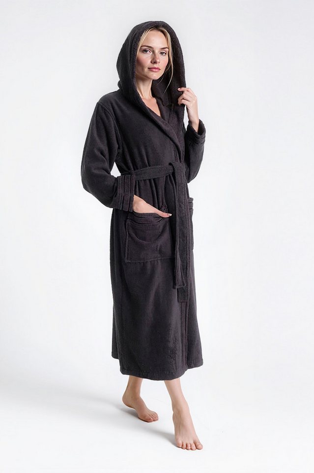 Bruno Banani Damenbademantel Clement, ideal für Sauna & Spa, Hotelbademantel, Morgenmantel, Langform, Walkfrottier, Kapuze, Gürtel, 100% Baumwolle, einfarbig, g – Bild 2 von 5