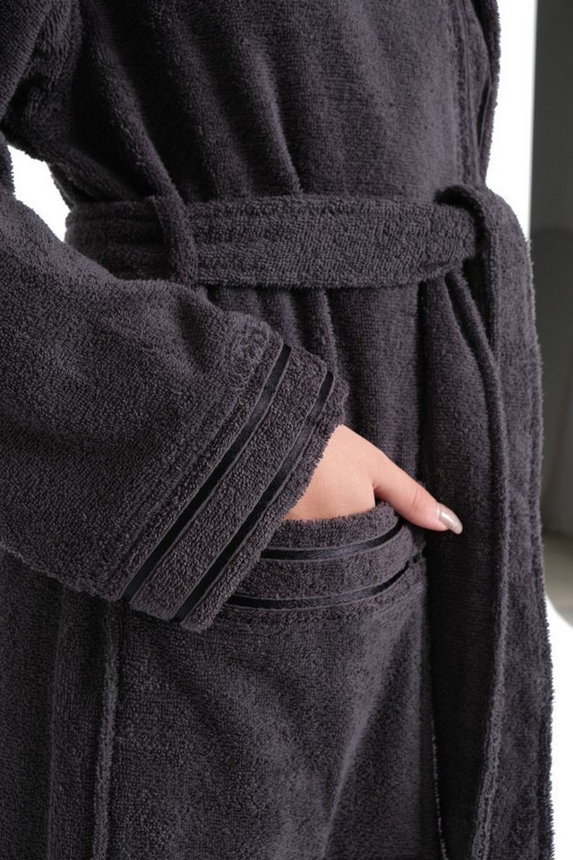 Bruno Banani Damenbademantel Clement, ideal für Sauna & Spa, Hotelbademantel, Morgenmantel, Langform, Walkfrottier, Kapuze, Gürtel, 100% Baumwolle, einfarbig, g – Bild 5 von 5