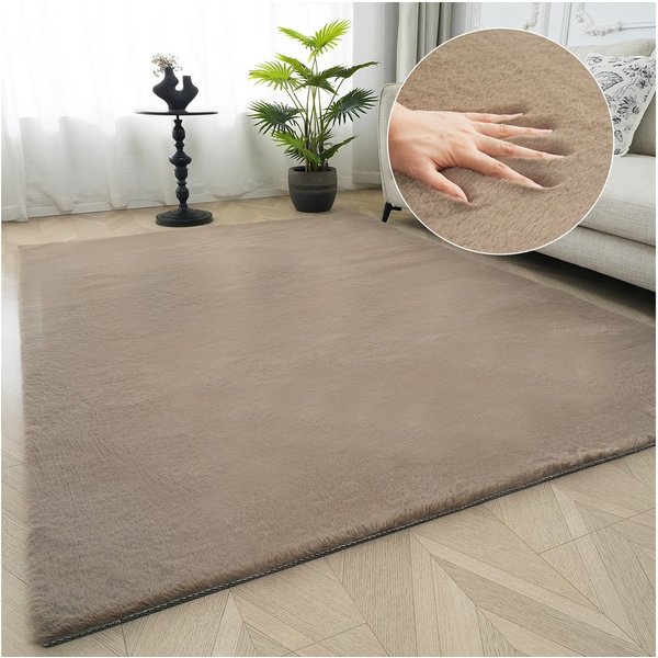 Bruno Banani Fellteppich Rabbit 2, Kunstfell Teppich, Modern, rechteckig, Höhe: 25 mm, Kaninchenfell-Haptik, sehr weich, Wohnzimmer, Schlafzimmer, Esszimmer