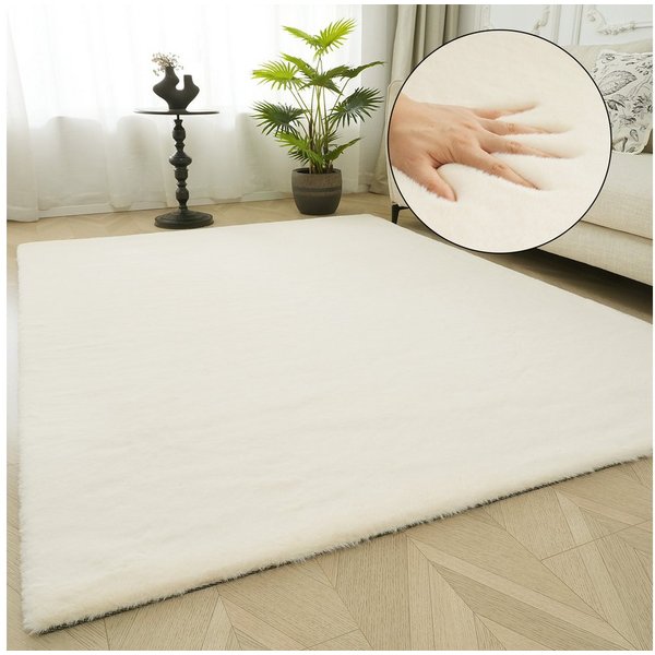 Bruno Banani Fellteppich Rabbit 2, Kunstfell Teppich, Modern, rechteckig, Höhe: 25 mm, Kaninchenfell-Haptik, sehr weich, Wohnzimmer, Schlafzimmer, Esszimmer