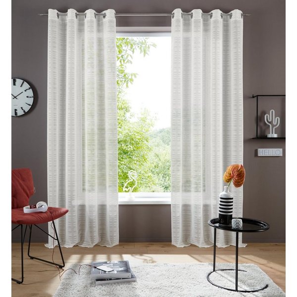 Bruno Banani Gardine Linus, 1 Stück, Ösen, halbtransparent, eingewebte Querstreifen (1 St), Ösen, halbtransparent, 1 Schal, eingewebte Querstreifen