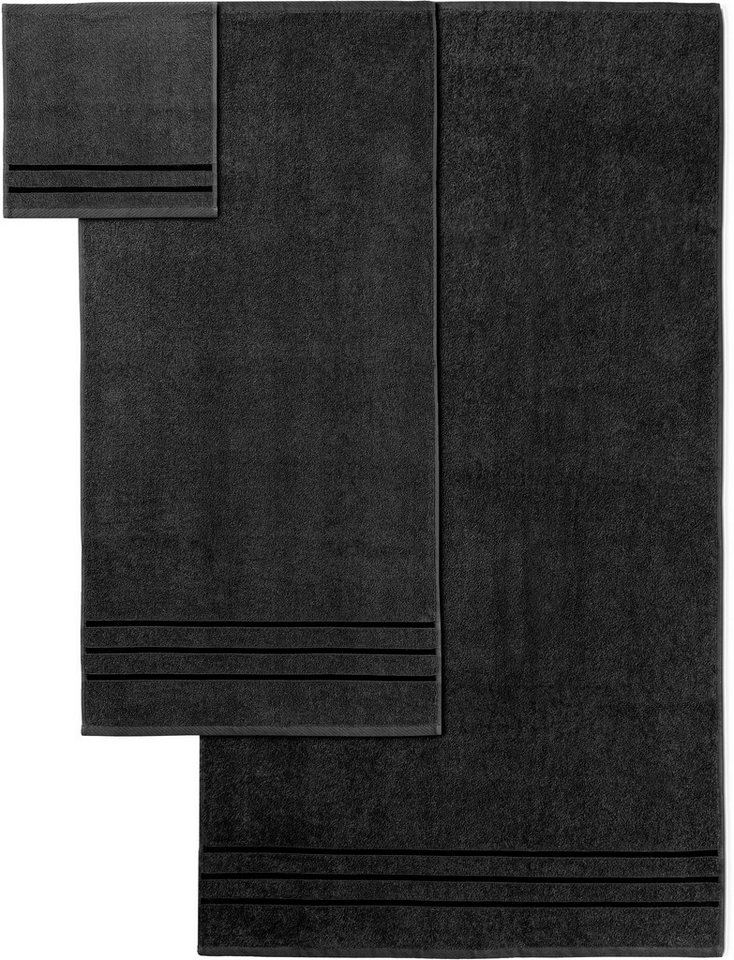 Bruno Banani Handtuch Set Clement, Duschtücher, Handtücher, Seiftücher, Frottier (Set, 6-St), mit dezent glänzender Streifenbordüre, einfarbig, aus 100% Baumwol – Bild 4 von 5