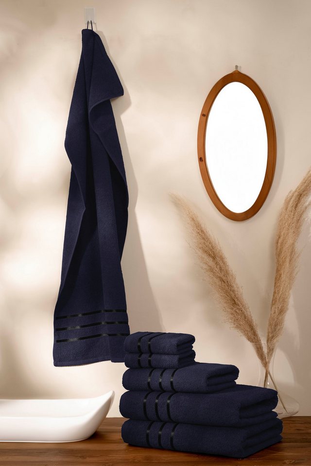 Bruno Banani Handtuch Set Clement, Duschtücher, Handtücher, Seiftücher, Frottier (Set, 6-St), mit dezent glänzender Streifenbordüre, einfarbig, aus 100% Baumwol – Bild 2 von 5