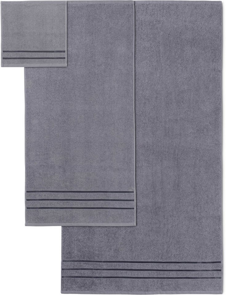 Bruno Banani Handtuch Set Clement, Duschtücher, Handtücher, Seiftücher, Frottier (Set, 6-St), mit dezent glänzender Streifenbordüre, einfarbig, aus 100% Baumwol – Bild 4 von 5