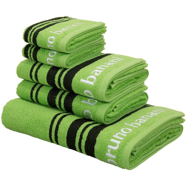 Bruno Banani Handtuch Set Daniel, 1 Duschtuch 70x140, 2 Handtücher 50x100, 2 Gästetücher 30x50, Walkfrottee (Set, 5-St), Streifen-Bordüre & Markenlogo, weich, 1