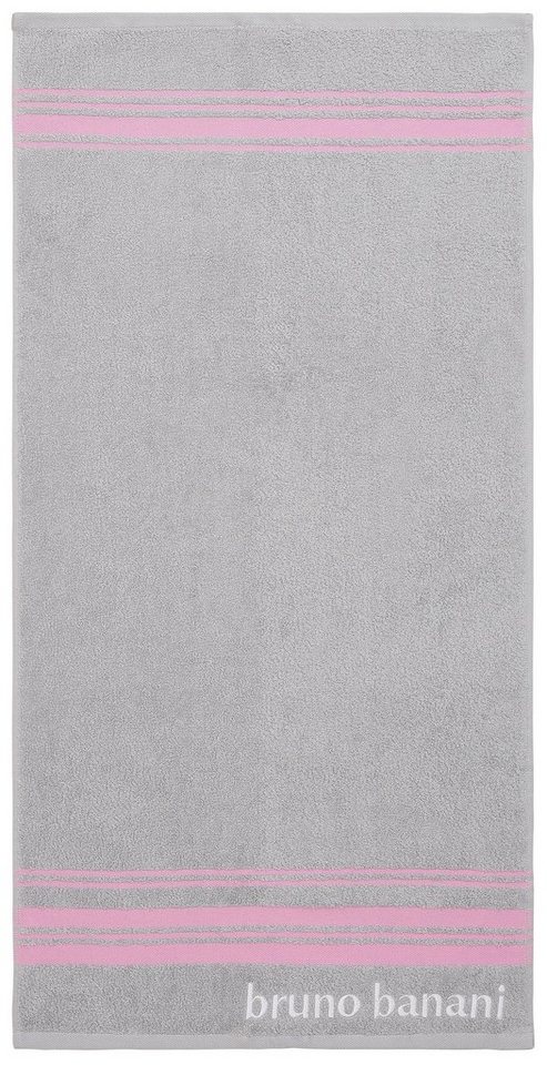Bruno Banani Handtuch Set Daniel, 1 Duschtuch 70x140, 2 Handtücher 50x100, 2 Gästetücher 30x50, Walkfrottee (Set, 5-St), Streifen-Bordüre & Markenlogo, weich, 1 – Bild 3 von 5
