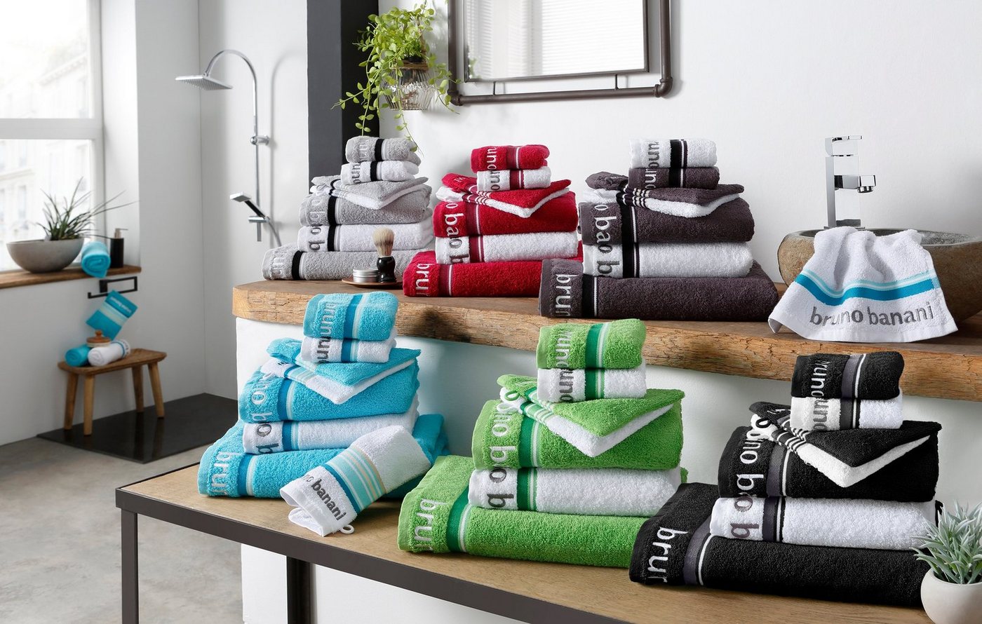Bruno Banani Handtuch Set Maja, 1 Duschtuch, 2 Handtücher, 2 Gästehandtücher, 2 Waschhandschuhe, Walkfrottee (Set, 7-St), mit Bordüre und Markenlogo, 7 teiliges – Bild 3 von 5