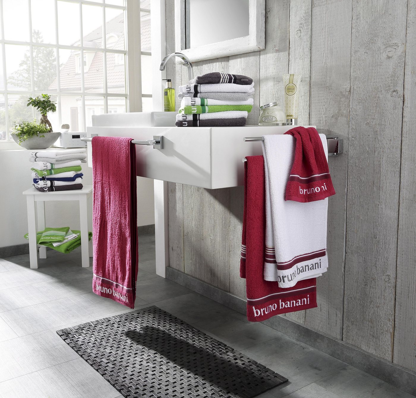 Bruno Banani Handtuch Set Maja, 1 Duschtuch, 2 Handtücher, 2 Gästehandtücher, 2 Waschhandschuhe, Walkfrottee (Set, 7-St), mit Bordüre und Markenlogo, 7 teiliges – Bild 5 von 5