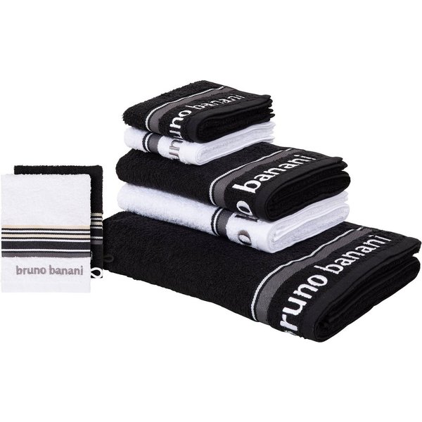 Bruno Banani Handtuch Set Maja, 1 Duschtuch, 2 Handtücher, 2 Gästehandtücher, 2 Waschhandschuhe, Walkfrottee (Set, 7-St), mit Bordüre und Markenlogo, 7 teiliges