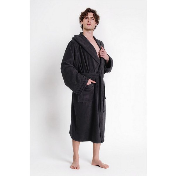 Bruno Banani Herrenbademantel Clement, ideal für Sauna & Spa, Hotelbademantel, Morgenmantel, Langform, Walkfrottier, Kapuze, Gürtel, 100% Baumwolle, einfarbig, 